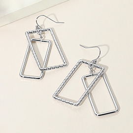 Textured Metal Open Double Rectangle Dangle Earrings