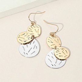 Geometric Textured Metal Disc Layered Link Drop Dangle Earrings