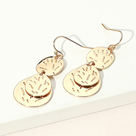 Geometric Textured Metal Disc Layered Link Drop Dangle Earrings