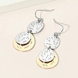 Geometric Textured Metal Disc Layered Link Drop Dangle Earrings