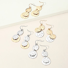 Geometric Textured Metal Disc Layered Link Drop Dangle Earrings