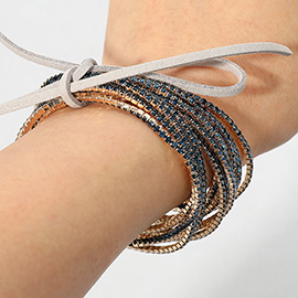 12PCS - Ribbon Colorful Rhinestone Layered Stretch Bracelets