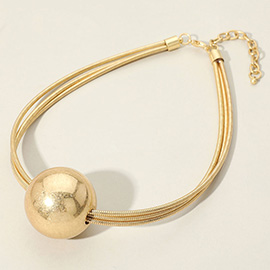 Chunky Brushed Metal Ball Double Snake Chain Statement Necklace