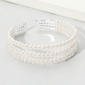 Pearl Embellished Split Evening Cuff Bracelet
