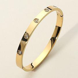 SECRET BOX_Stainless Steel Stone Paved Hinged Bangle Bracelet