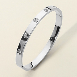 SECRET BOX_Stainless Steel Stone Paved Hinged Bangle Bracelet