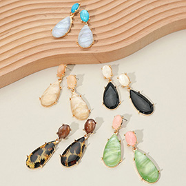 Marbled Resin Long Teardrop Dangle Earrings