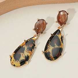 Marbled Resin Long Teardrop Dangle Earrings