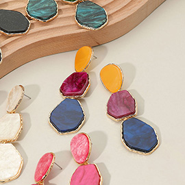 Geometric Glittered Resin Plate Link Drop Dangle Earrings
