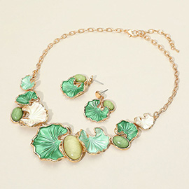Colored Metal Gingko Leaves Vine Statement Necklace