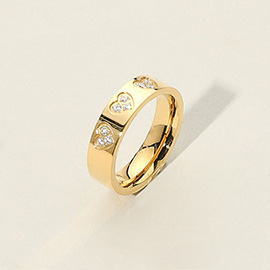 SECRET BOX_Stainless Steel Heart Stone Paved Band Ring
