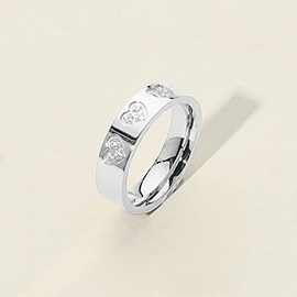 SECRET BOX_Stainless Steel Heart Stone Paved Band Ring