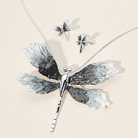 Colored Metal Dragonfly Pendant Long Necklace
