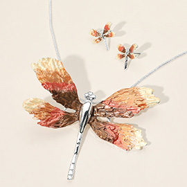 Colored Metal Dragonfly Pendant Long Necklace