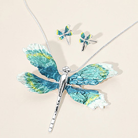 Colored Metal Dragonfly Pendant Long Necklace
