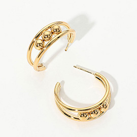 SECRET BOX_Stainless Steel Triple Bubble Accent Hoop Earrings