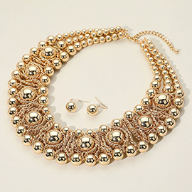 Metal Ball Beaded Collar Statement Necklace