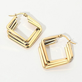 SECRET BOX_Stainless Steel Layered Square Hoop Pin Catch Earrings