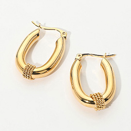 SECRET BOX_Stainless Steel Oval Hoop Pin Catch Earrings
