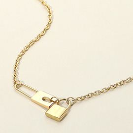SECRET BOX_Stainless Steel Lock Link Pendant Necklace