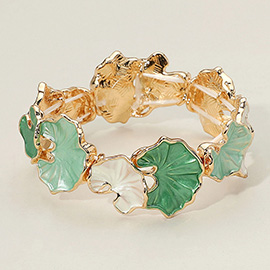 Colored Metal Gingko Leaves Link Stretch Bracelet