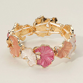 Colored Metal Gingko Leaves Link Stretch Bracelet