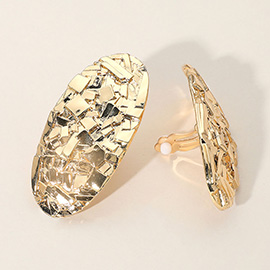 Textured Metal Long Oval Clip On Earrings