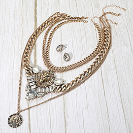4PCS - Antique Bold Metal Lion Pendant Accent Multi Layered Necklaces