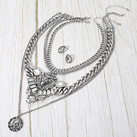 4PCS - Antique Bold Metal Lion Pendant Accent Multi Layered Necklaces