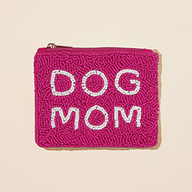 DOG MOM Message Seed Beaded Mini Pouch Bag