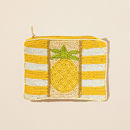 Pineapple Striped Seed Beaded Mini Pouch Bag