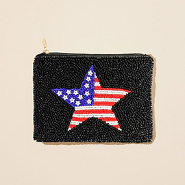 American USA Flag Star Seed Beaded Mini Pouch Bag