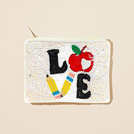 Teacher Symbol LOVE Message Apple Pencil Seed Beaded Mini Pouch Bag