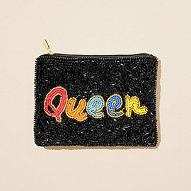 QUEEN Message Seed Beaded Mini Pouch Bag