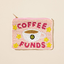 COFFEE FUNDS Message Seed Beaded Mini Pouch Bag