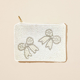 Pearl Bow Seed Beaded Mini Pouch Bag
