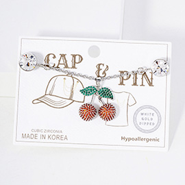 Gold Dipped CZ Stone Paved Cherry Cap and Pin Charm