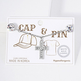 Gold Dipped CZ Stone Paved Cross Cap and Pin Charm