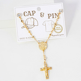 Gold Dipped Stone Paved Jesus Christ Cross Cap and Pin Charm