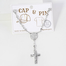Gold Dipped Stone Paved Jesus Christ Cross Cap and Pin Charm