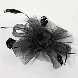 Flower Feather Pearl Mesh Bow Fascinator / Headband