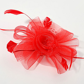Flower Feather Pearl Mesh Bow Fascinator / Headband