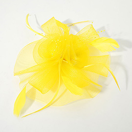 Flower Feather Pearl Mesh Bow Fascinator / Headband