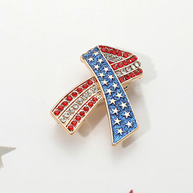 Stone Paved American USA Flag Bow Brooch