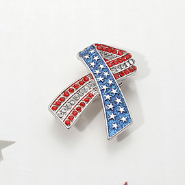 Stone Paved American USA Flag Bow Brooch