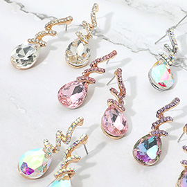 Teardrop Glass Stone Drop Stone Paved Swirl Evening Earrings