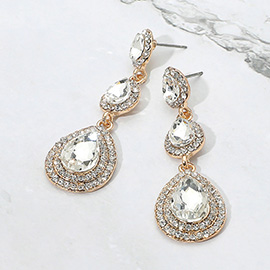 Teardrop Glass Stone Link Drop Dangle Evening Earrings