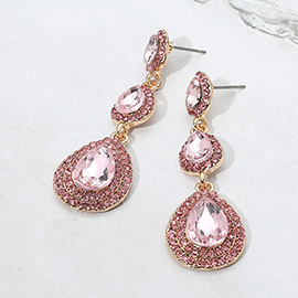 Teardrop Glass Stone Link Drop Dangle Evening Earrings