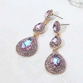 Teardrop Glass Stone Link Drop Dangle Evening Earrings