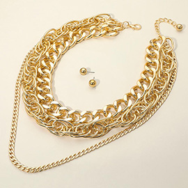 Chunky Metal Layered Chain Statement Necklace